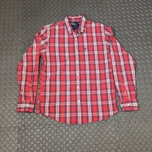 American Eagle Men’s Vintage Fit Red And Blue Plaid Long Sleeve Size Medium